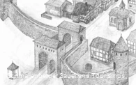 Zeichnung der Stadtmauer: Südtor auf dem Werth (von Alexander Vollmert). 